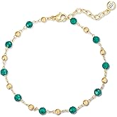 MEVECCO Gold Bracelet for Women Stone Mixed Bracelets 18K Gold Plated Handmade Custom Beaded Charm Chain Bracelet Stack Jewelry Gifts