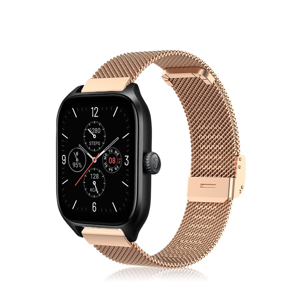 Niboow 20mm Strap for Amazfit GTS 4/GTS 3/GTS 4 Mini/GTS 2 Mini/GTS 2e/GTS 2/GTR 42mm, Metal Stainless Steel Watch Bands for Amazfit Bip 3 Pro/Bip 3/Bip/Bip S/Bip Lite/Bip U Pro - Rose Gold