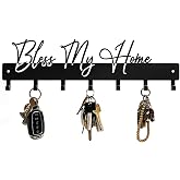 ShowMtheM Exquisite Fashion Phrase Key Holder Wall Mount,Bless My Home Key Hooks for Wall Decoration,Black Metal Key Hanger with 7 Hooks for Entryway,Office,Living Room Decor