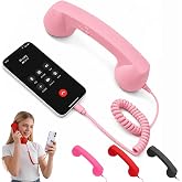 Pink Retro Phone Handset with Microphone and Speaker, Type-C Wired | Cell Mobile Compatible, Video Conferences, Landline Style, Calls and Meetings