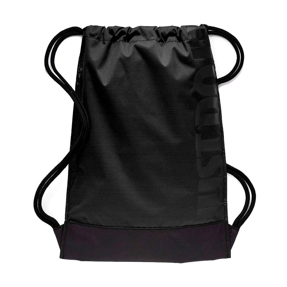 Nike Brasilia Training Gymsack, Drawstring Backpack with Zipper Pocket and Reinforced Bottom, Black/Black/White
