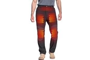 DEWBU Heated Pants for Men with 12V Battery Pack Fleece Lined Outdoor Softshell Pants Electric Heating Trousers