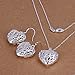 Hot Sale Wedding Fashion 925 Silver Plated Jewelry Set Earings Eardrop Necklace Three-Diamensional Heart