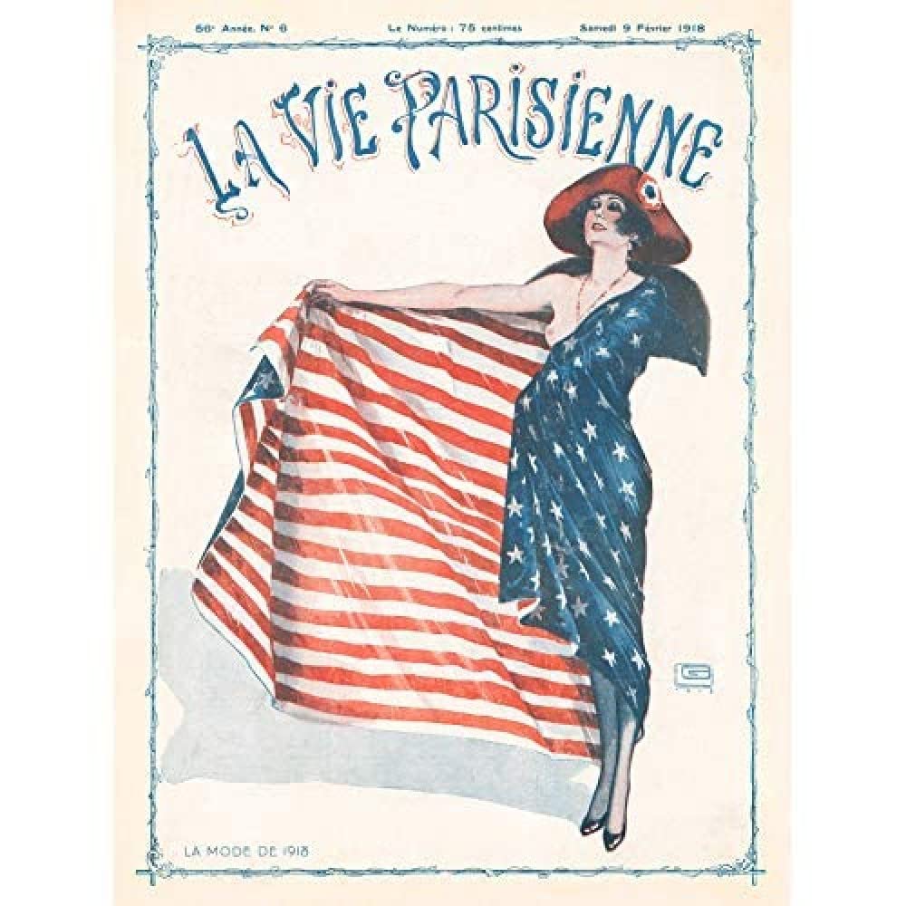 Artery8 La Vie Parisienne Fashion 1918 USA Flag Magazine Cover Art Print Canvas Premium Wall Decor Poster Mural