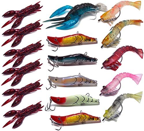CATCHSIF 17pcs Shrimp and Crawfish Hard and Soft Fishing baits KIT