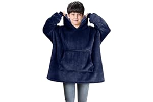 Fotgear Wearable Blanket Hoodie for Kids - Oversized Hoodie Blankets with Hood and Pocket - Super Soft Warm Cozy Sherpa Sweatshirt Blankets for Girls Boys, One Size Fits All, Blue
