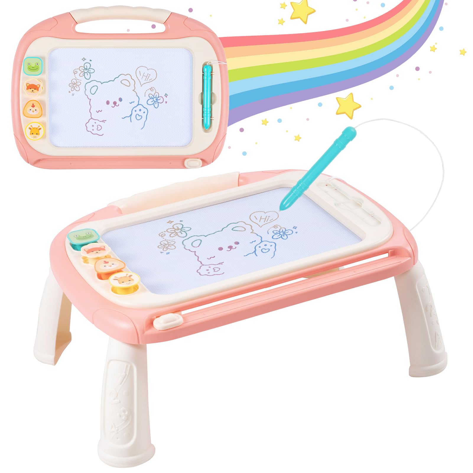 Warmiehomy Magnetic Drawing Board 46.5x36.5cm Large Drawing Pad for Kids with Handle & Stand, for 1 2 3 Year Old Boy Girl Birthay Gift Educational Toys