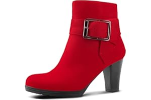 mysoft Women's Booties with Heel, Chunky Stacked Heel Zipper Ankle Boots for Ladies