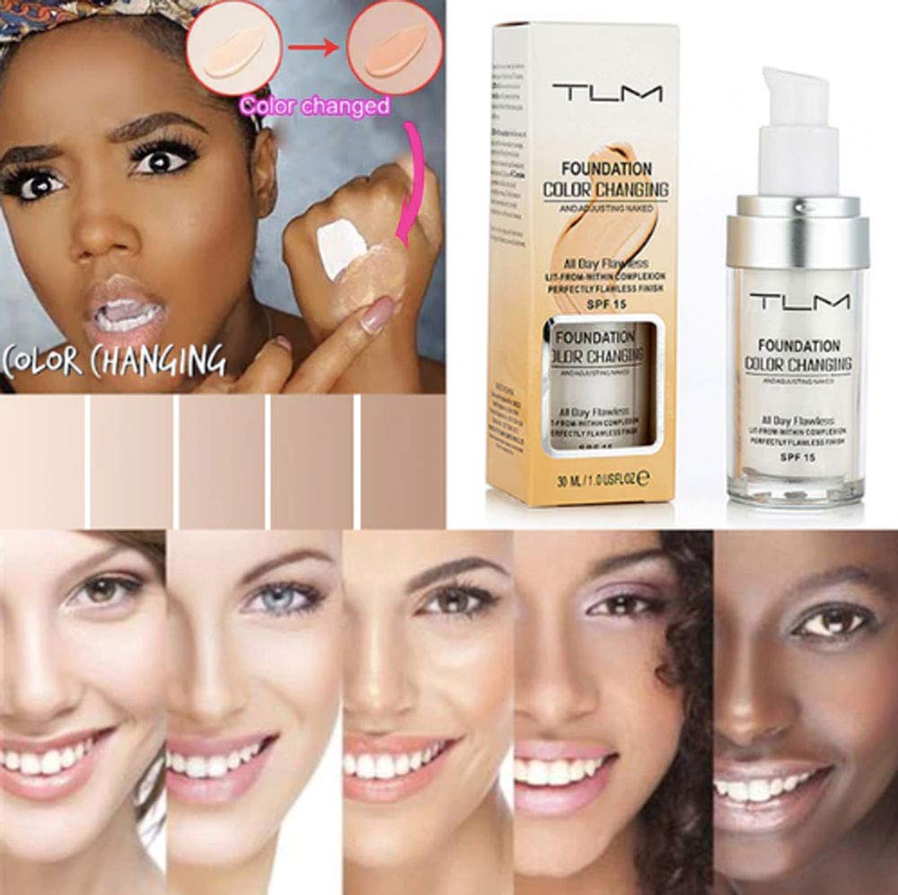 TLM Flawless Colour Changing Foundation, Self Adjusting Warm Skin Tone