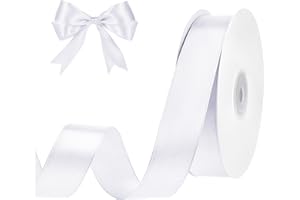 woric White Ribbon 1 Inch 50 Yards White Satin Ribbon for Crafts DIY Hair Chair Cheer Bows Christmas Bedroom Decor Gift Wrapping Wedding Invitation