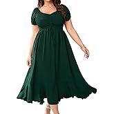 SCOMCHIC Womens Plus Size Summer Maxi Dress Ruched Front Square Neck Smocked Flowy A Line Formal Wedding Guest Dresses
