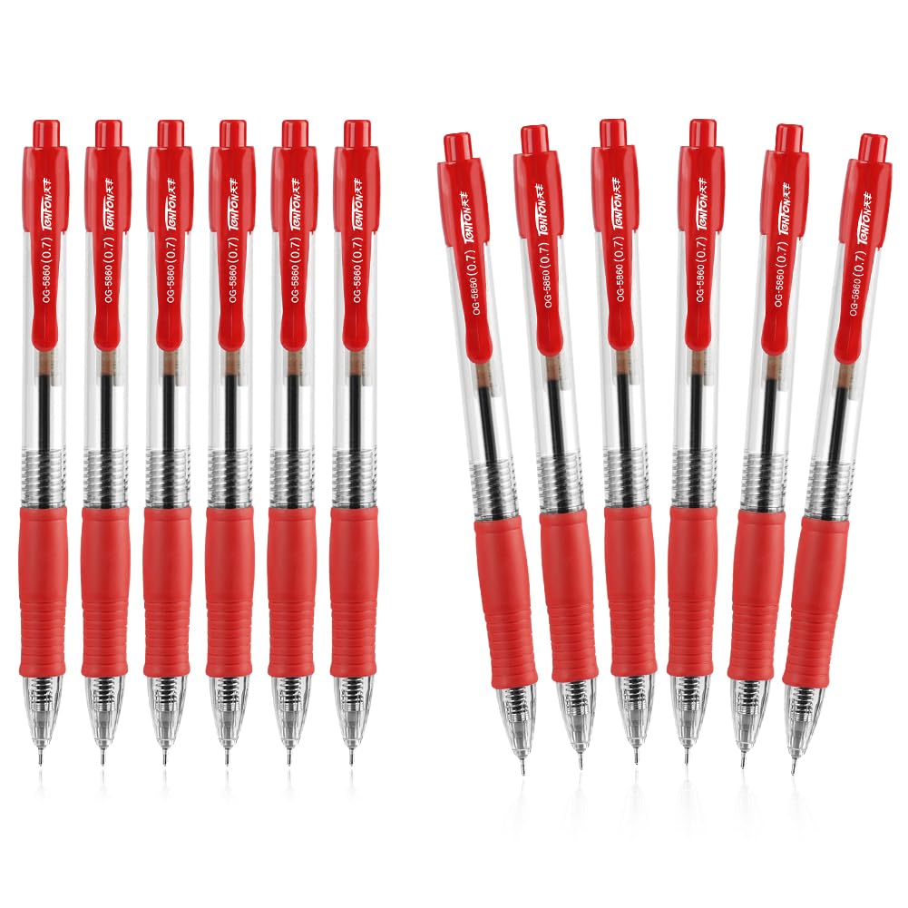 OFFCUP Ballpoint Pens, 12pcs Retractable Rollerball Pens, Gel Pens with Pocket Clip Gel Ink Pens ink Smooth Pens for Adult Writing Note Taking School & Office Supply (Red)