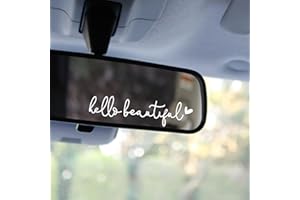 Miarita 3X Hello Beautiful Rearview Mirror Decal, Cute Car Decals for Women, Car Stickers and Decals, Rear View Mirror Sticker, Rearview Mirror Accessories (Hello Beautiful White)