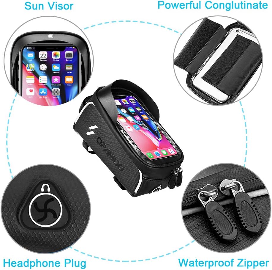Bike Phone Front Frame Bag - Waterproof Bicycle Top Tube Cycling Phone Mount Pack Phone Case for 6.5’’ iPhone Plus xs max : Sports & Outdoors