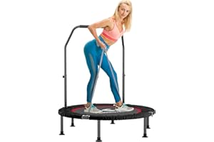 K KENSONE 40" Mini Flodable Spring Rebounder Trampoline for Adults, Small Exercise Trampoline for Indoor Workout and Fitness, Purple Resistance Band Included, Max Load 330 LBS