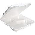 Pactiv YTD19903 Foam Hinged Lid Containers, White, 9 x 9 x 3-1/4, 3-Compartment (Case of 150)