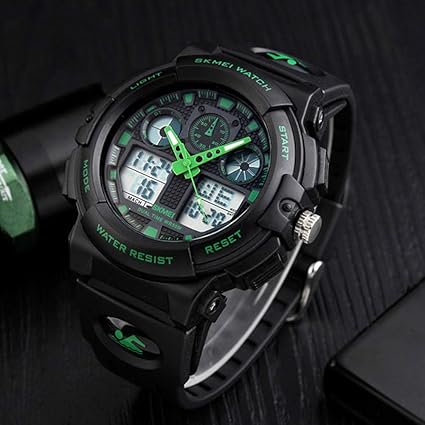 Amazon Co Jp 学生用時計防水クォーツ時計 アウトドアスポーツウォッチ 男性用および女性用多機能時計 Green 家電 カメラ