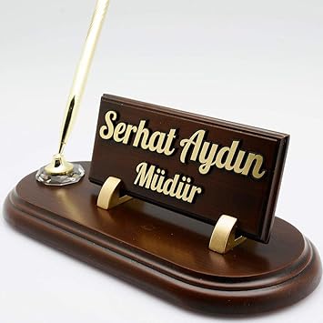 Amazon Com Free Engraving A Quality Wood Personalized Business Engraved Desk Tape Name Plate Pen Holder Gold Color Pen Included Office Desktop Nameplate Noel Christmas Job Gift For Men a quality wood personalized business
