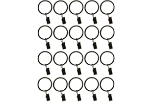 TEJATAN 1.5-inch Metal Curtain Rings with Clips and Eyelets (20, Black)