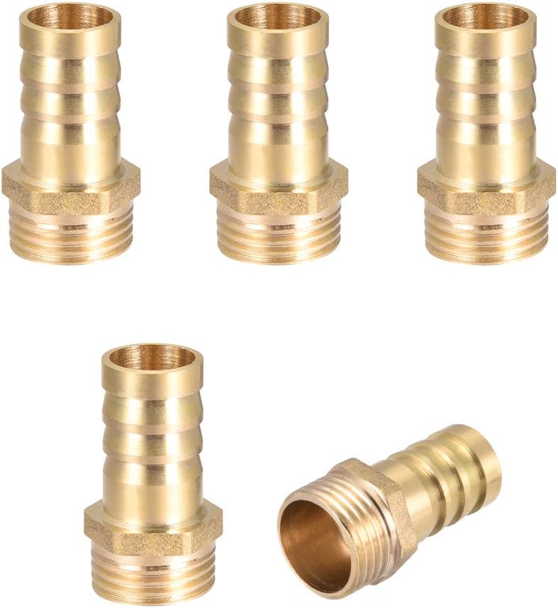 sourcing map Brass Hose Barb Fitting,Connector,16mm Barb x G1/2 Male Pipe Adapter,5pcs, Gold, 16mm x G1/2