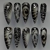 Halloween Goth Press on Nails Medium - Almond Fake Nails Horror Eyeball Black Nails Press ons,Halloween Wound Full Cover Stick on Nails Reusable Acrylic Nails for Women 24Pcs