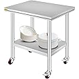 Mophorn Stainless Steel Work Table with Wheels 24 x 30 x 32 Inch Prep Table with 4 Casters Heavy Duty Work Table for Commerci