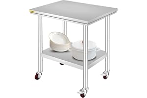 VEVOR Stainless Steel Work Table with Wheels 24 x 30 Prep Table with casters Heavy Duty Work Table for Commercial Kitchen Res