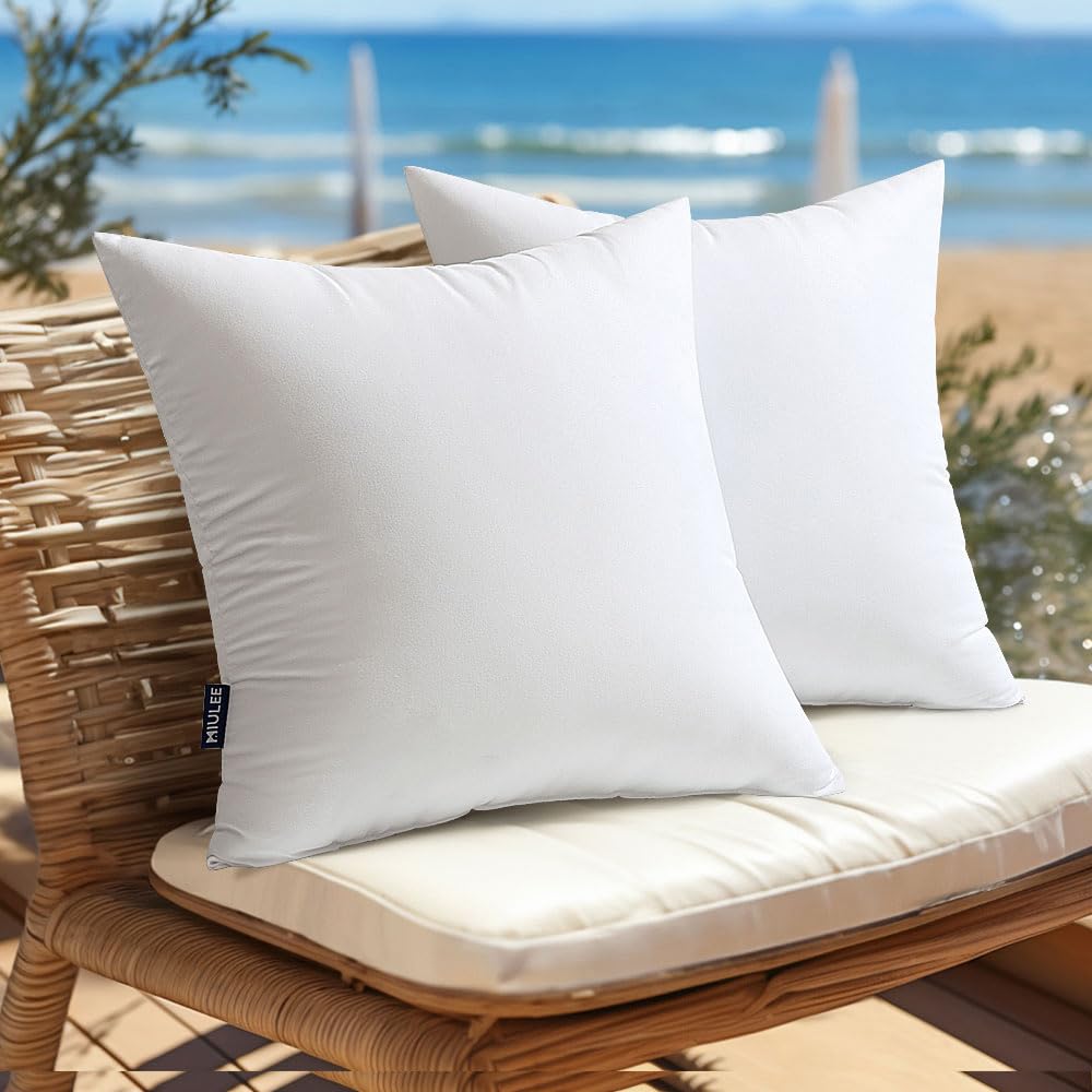 MIULEE Outdoor Cushions Waterproof-Pack of 2 Cushion Inserts 40cm x 40cm, White Outdoor Cushion Inserts 16 x 16 Inches, Waterproof Pillows for Outside