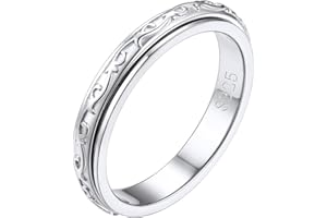 FOCALOOK 925 Sterling Silver Fidget Spinner Ring for Anxiety for Women Embossed Evil Eye/Celtic Anti Stress Spinning Ring Siz