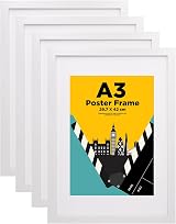 EGOFINE A3 Frames White Set of 4 Wooden Matte A4 Mat Portrait Wall Mount