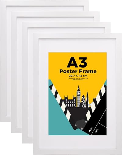 EGOFINE A3 Frames White Set of 4 Wooden Matte A4 Mat Portrait Wall Mount