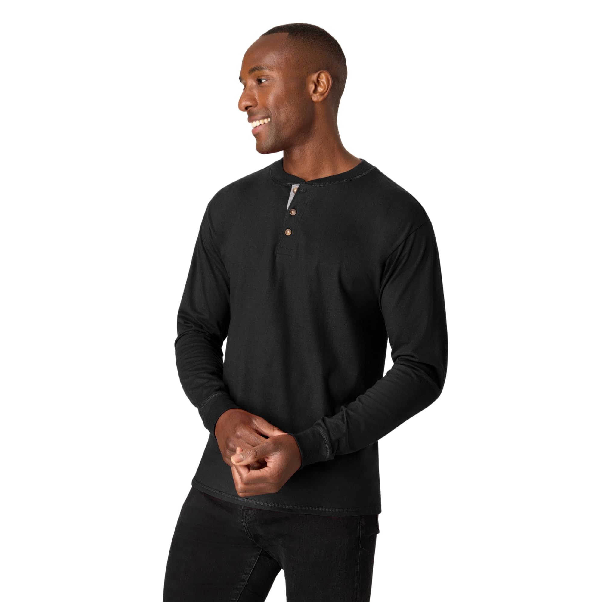 Hanes T Beefyt Henley, Men's Cotton Long Sleeve Shirts
