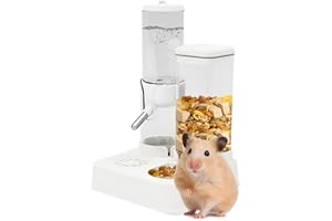 LOLLBIRD 2-in-1 Hamster Water Bottle & Enhanced Food Dispenser - 35% Larger Food Capacity, Leak-Proof Design for Glass Tanks/Wire Cages Small Animal Accessories (White, 4.9IN+5.1IN+5.7)