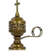 1 PCS Catholic Church Incense Holder with Cross Lid, Home&Altar Incense Burner, Charcoal Censer Incense Burner, Unique Meditation Gift, Frankincense Resin Bakhoor Burner (Bronze)