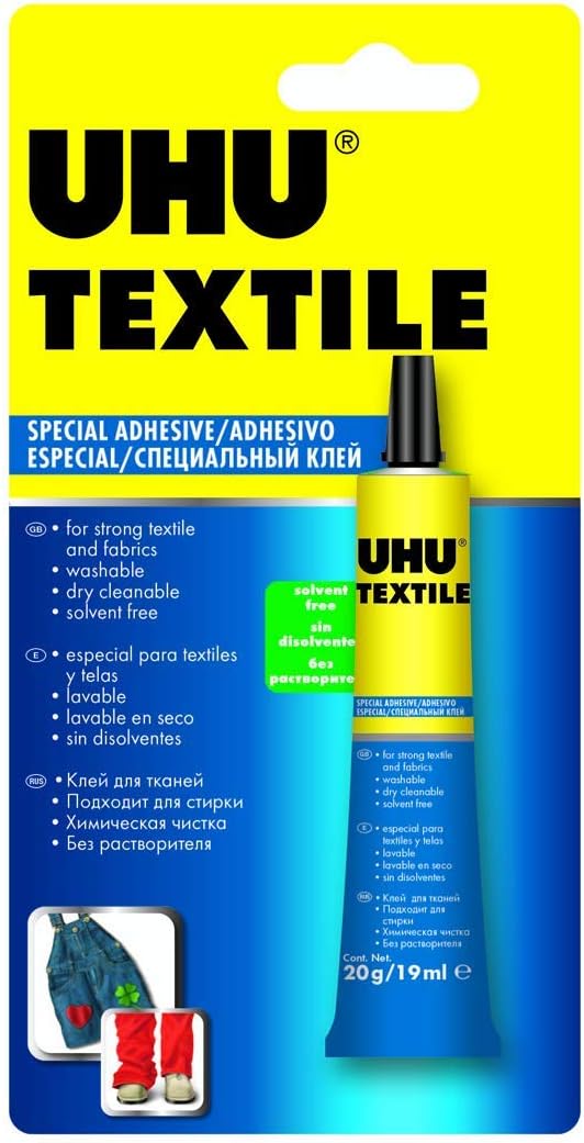 UHU textile solvent free fabric glue 19ml - fast setting, wash resistant