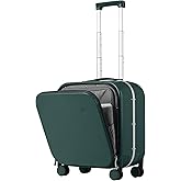 mixi Carry On Luggage, 18” Suitcase with Front Pocket, Travel Luggage Aluminum Frame PC Hardside with Spinner Wheels & TSA Lock and Cover (Not for Underseat), Blackish Green