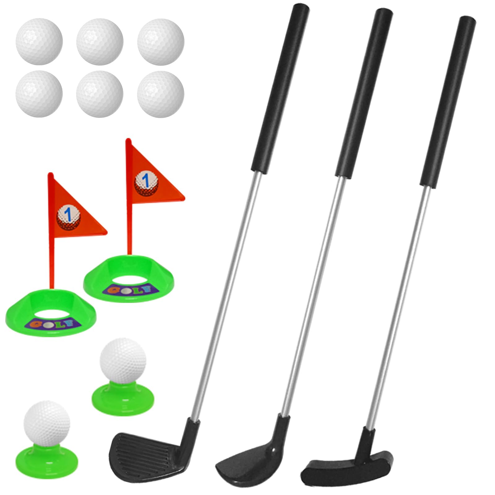 Photo 1 of Dyienocs Kids Golf Set with 3 Clubs, 6 Practice Balls, Putting Cups and Flag Poles, Golf Training Kit-Only Right Hand