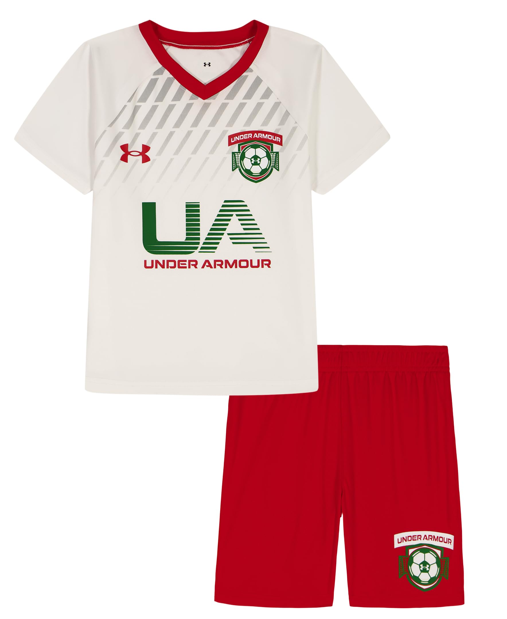 Under Armour Boys' 2-piece Short Sleeve Graphic T-Shirt and Shorts Set, Lightweight & Breathable, Red Soccer Tech, 7 Image