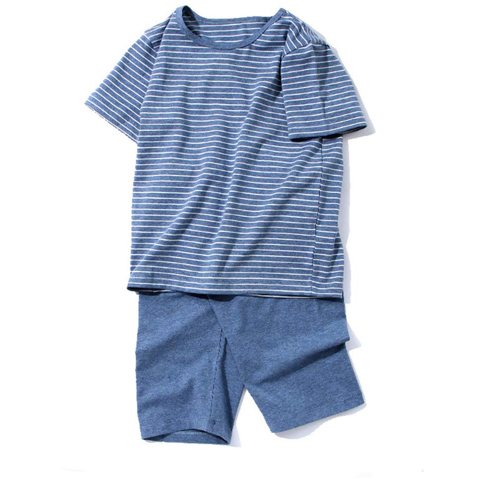 [KISBINI] 子供服 パジャマ 男の子 部屋着 女の子 ルームウェア 上下セット 綿 半袖Ｔシャツ+半ズボン/ハーフパンツ２点 ジュニア 寝巻き 普段着 夏服 ネイビー 150 の商品画像