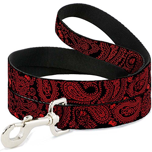 Buckle-Down Pet Leash - Bandana/Skulls Black/Red - 6 Feet Long - 1