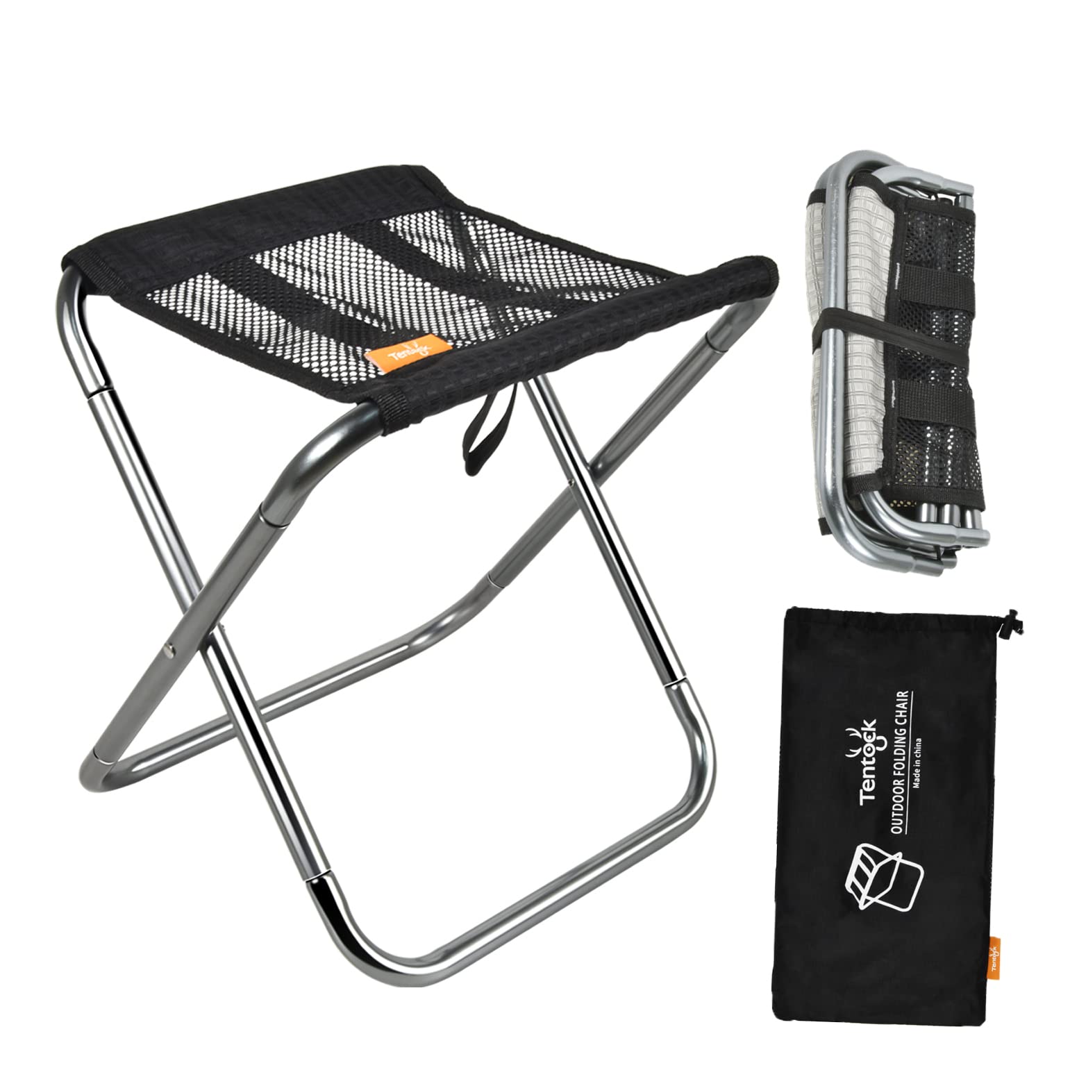 Tentock Camping Portable Folding Stools Mini Collapsible Chair, Outdoor Camp Aluminium Stool Lightweight Fishing Stool Seat for Picnic Hiking Travelling (Black)