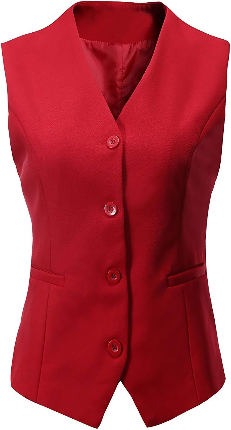 Vocni Women's Fully Lined 4 Button V-Neck Economy Dressy Suit Vest Waistcoat