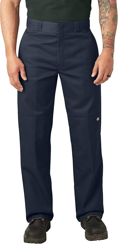 Mens Flex Double Knee Work Loose Straight Fit Pants, Dark Navy, 32W x 30L US