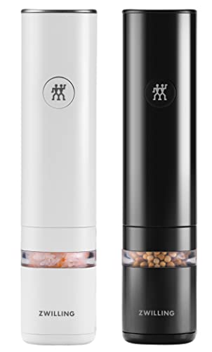 ZWILLING ENFINIGY Elektrische Salz- und Pfeffermühle, Keramikmahlwerk, LED Beleuchtung, Aufladbar per USB, Schwarz-Weiß