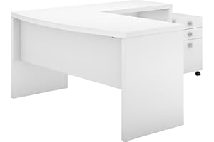 Bush Business Furniture Echo L Shaped Bow Front Desk with Mobile File Cabinet in Pure White