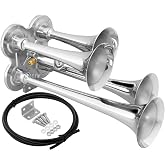 Vixen Horns Train Horn for Truck/Car Quad Trumpet Chrome VXH4114 Super Loud dB, Chrome Plated Air Horn for 12V Vehicles like Semi, Pickup, Jeep, RV, SUV, Motorcycle
