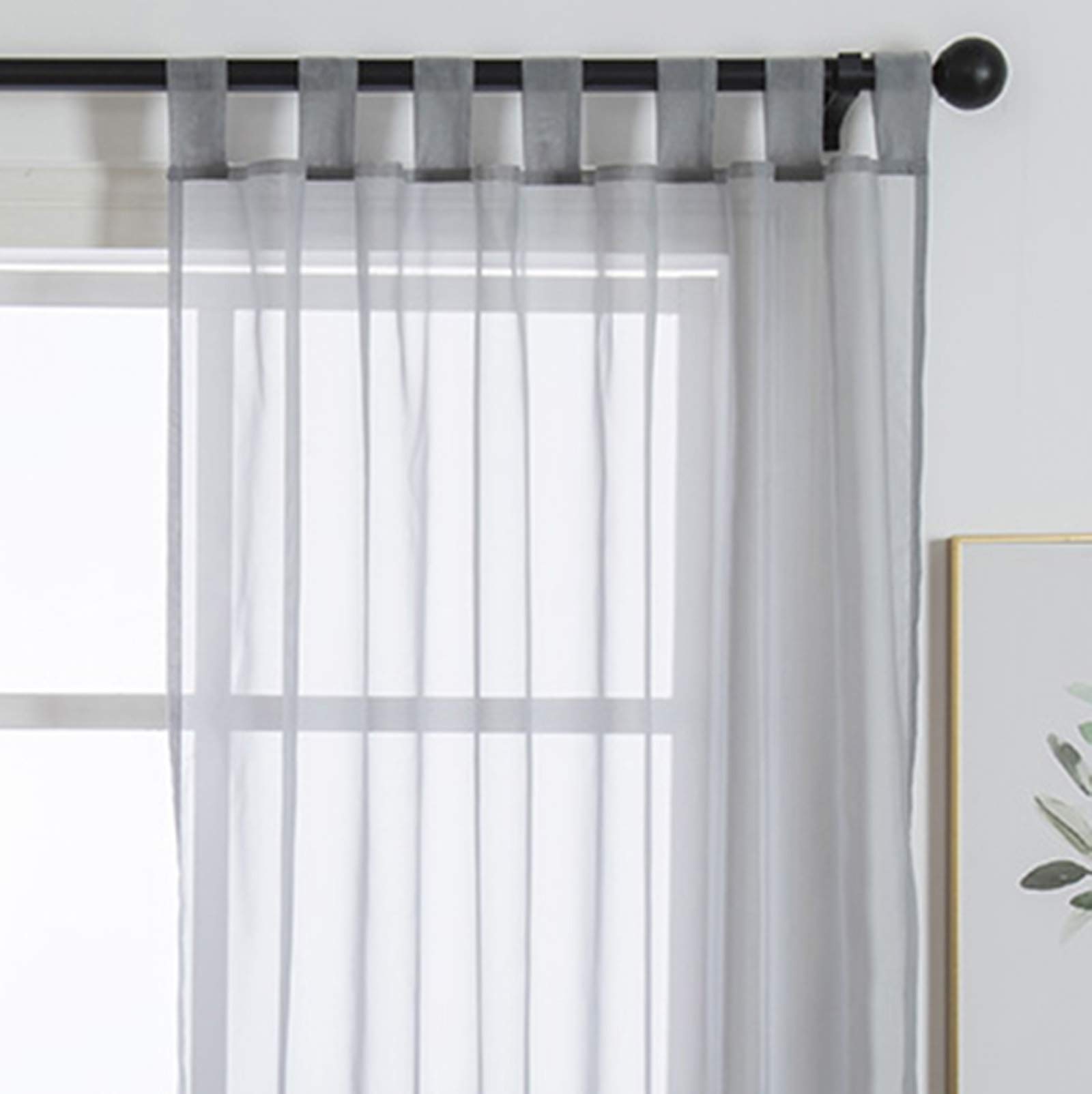 ZebraSmile 1 Panel Tab Top Window Curtains - Bedroom & Living Room Silver Gray Sheer Drapes 57H X55W