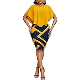 Yajedo Womens Retro Bodycon Midi Dresses Sexy Mesh Lace Cape Sleeve V Neck Print Work Church Pencil Dress
