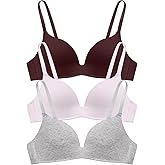 Eleplus 3 Pieces Lightly Lined Wireless Bras Womens Comfy T Shirt Bra Pack | Seamless No Show under Tshirt ,V Neck Line,No underwire,A B C Cup for Small Breast,Comfort Everyday Wear