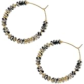 Agriajun Natural Stone Beads Hoop Earrings for Women, Dainty Boho Handmade Flat Beaded Circle Huggie Earrings Cartilage Hypoallergenic Prom Holiday Jewelry Gift.